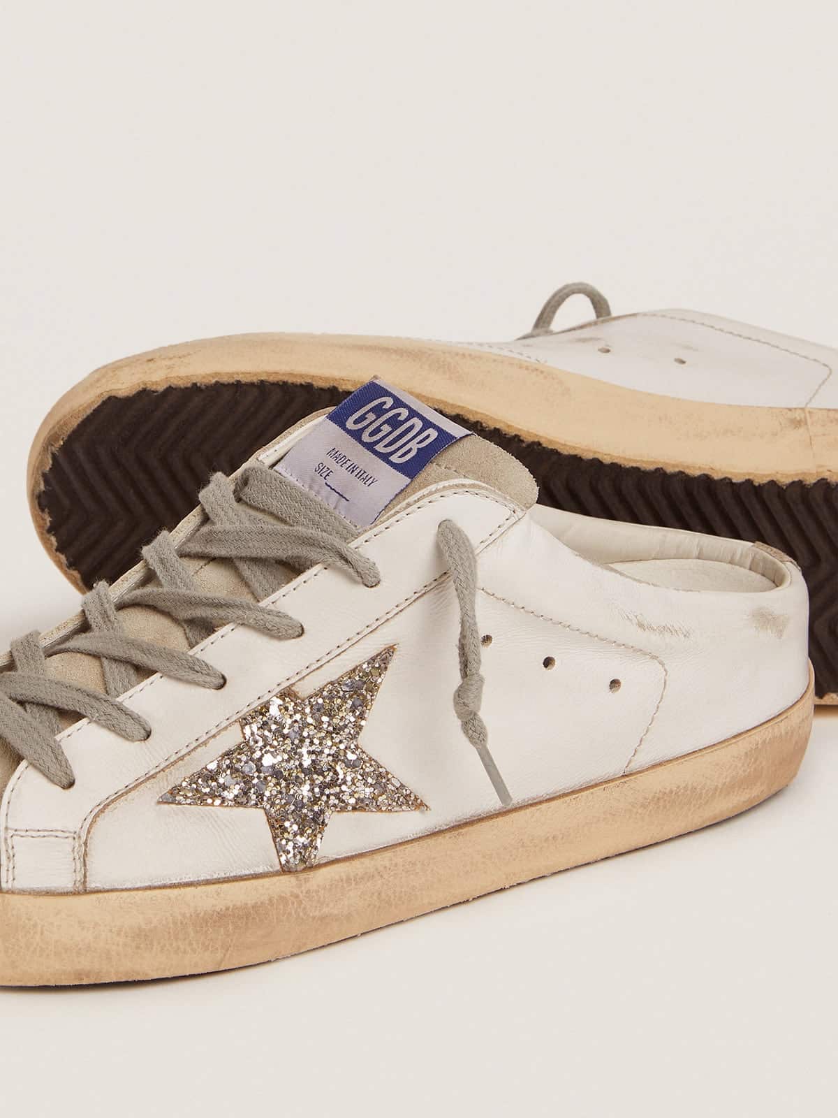 Golden Goose Super-Star Sabot With A Platinum Glitter Star And Suede Tongue - Sneaker Türkiye