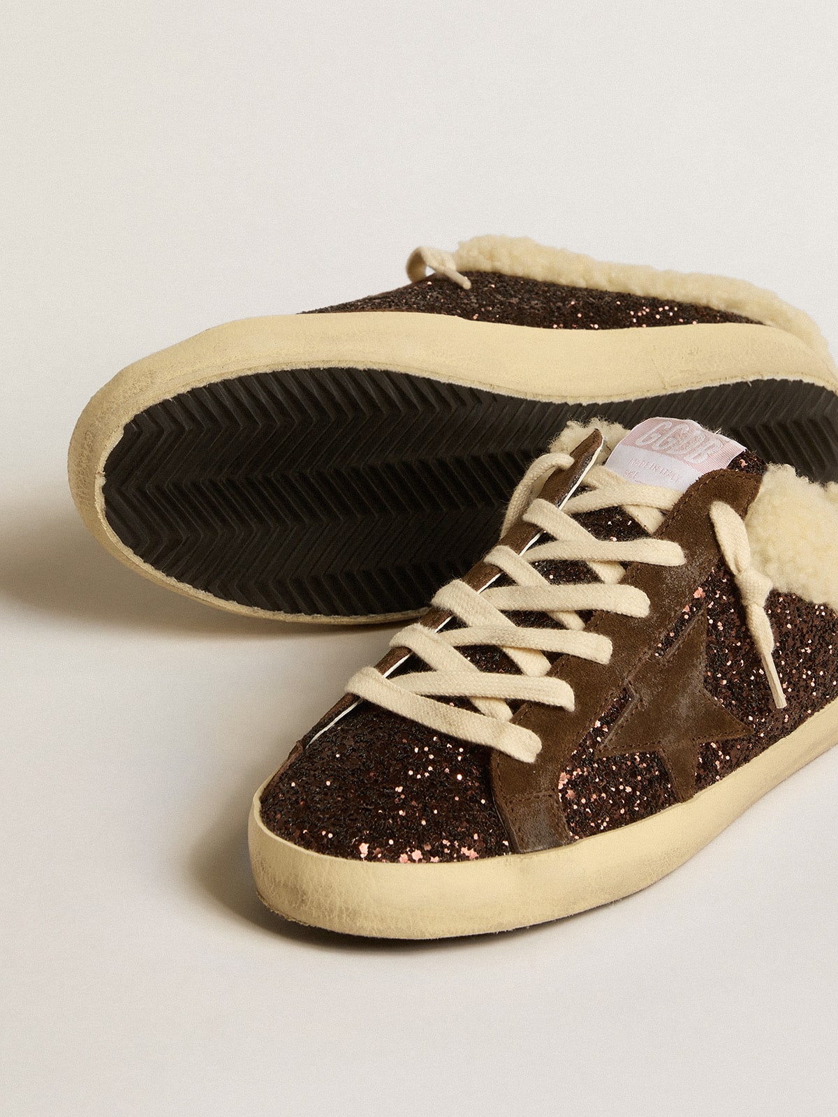 Golden Goose Super-Star Sabots In Glitter With Brown Star And Shearling Lining - Sneaker Türkiye