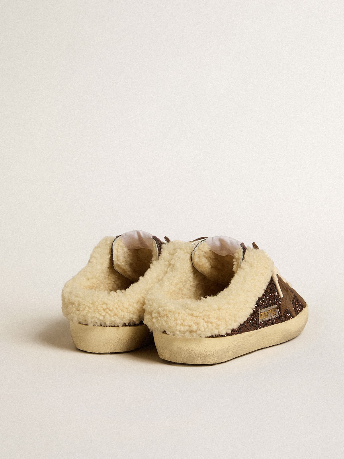 Golden Goose Super-Star Sabots In Glitter With Brown Star And Shearling Lining - Sneaker Türkiye