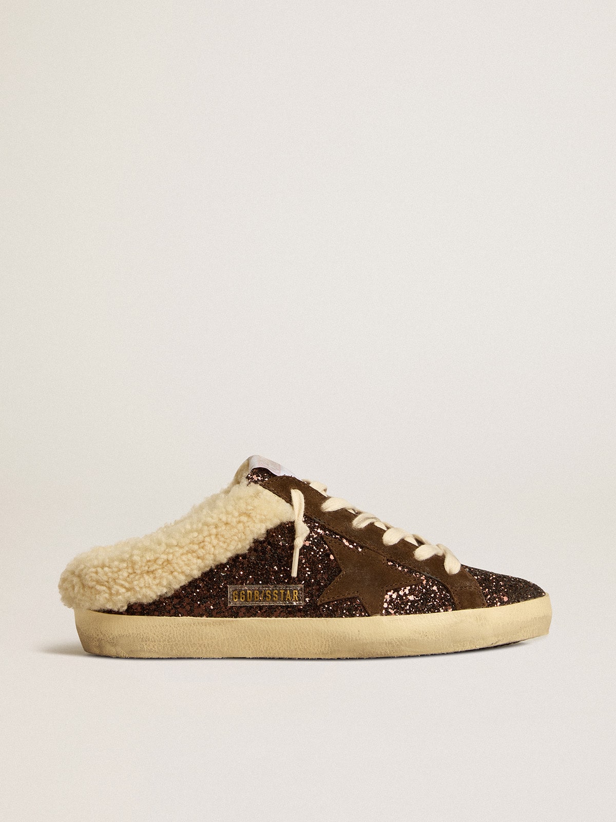 Golden Goose Super-Star Sabots In Glitter With Brown Star And Shearling Lining - Sneaker Türkiye