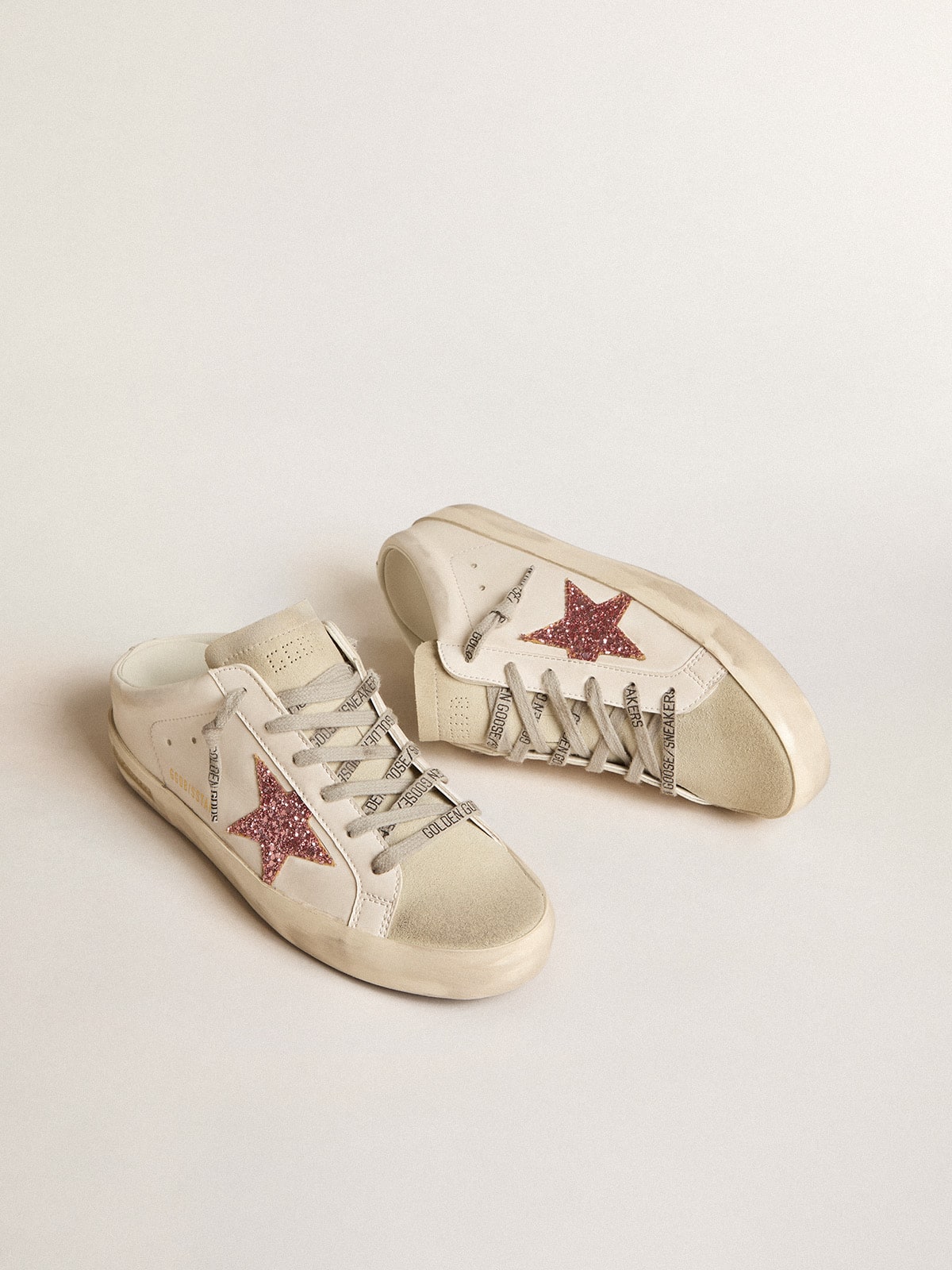 Golden Goose Bio-Based Super-Star Sabot With Pink Glitter Star And Suede Toe - Sneaker Türkiye