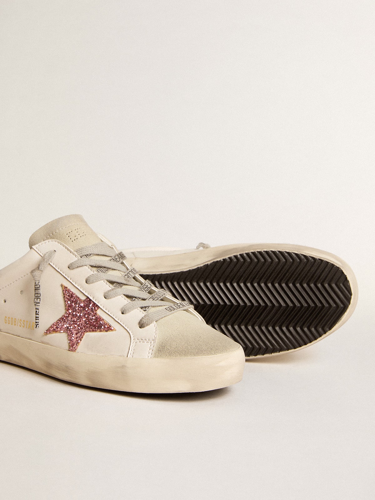 Golden Goose Bio-Based Super-Star Sabot With Pink Glitter Star And Suede Toe - Sneaker Türkiye