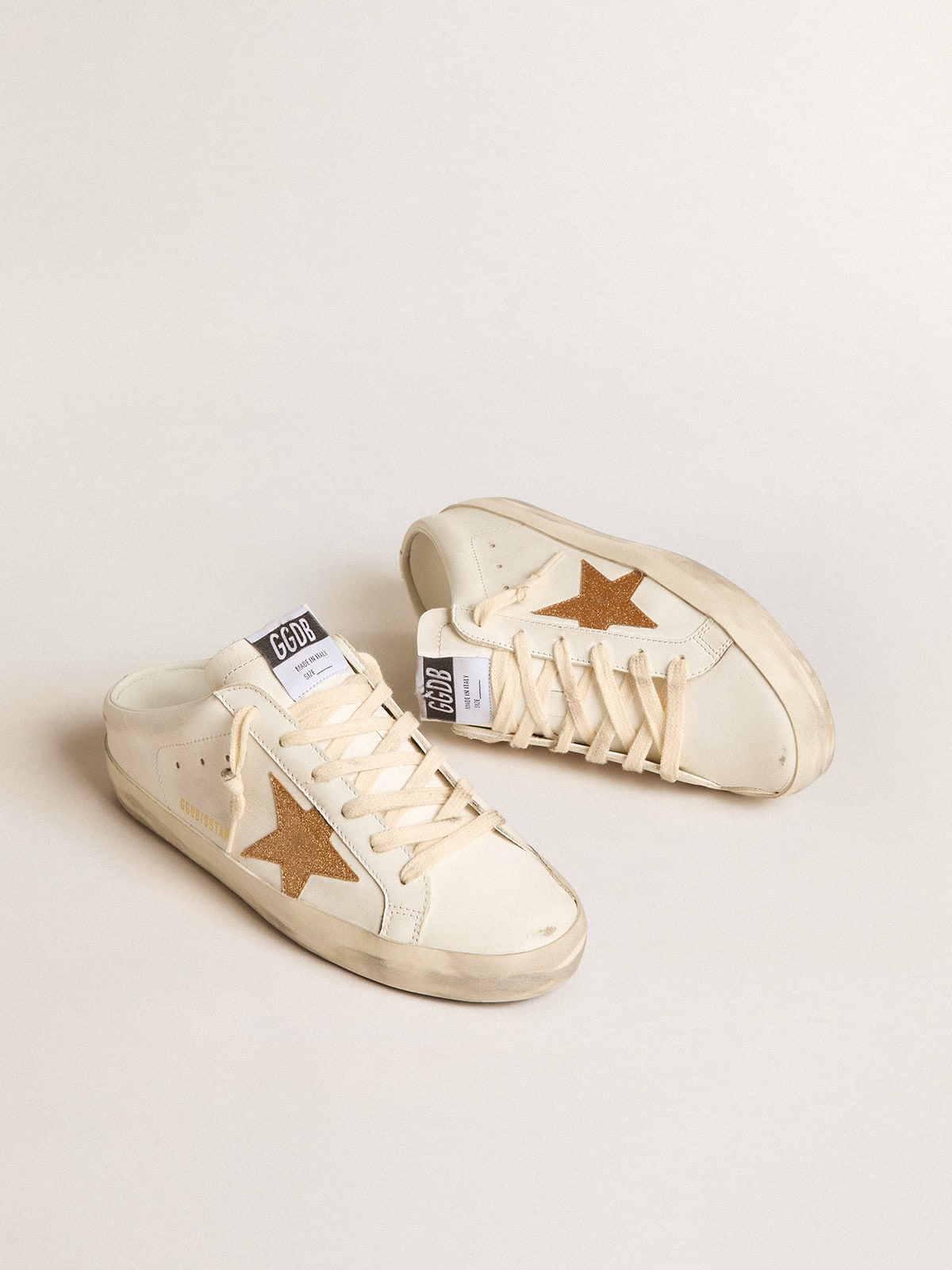 Golden Goose Super-Star Sabots In Leather With Plasticized Gold Glitter Star - Sneaker Türkiye