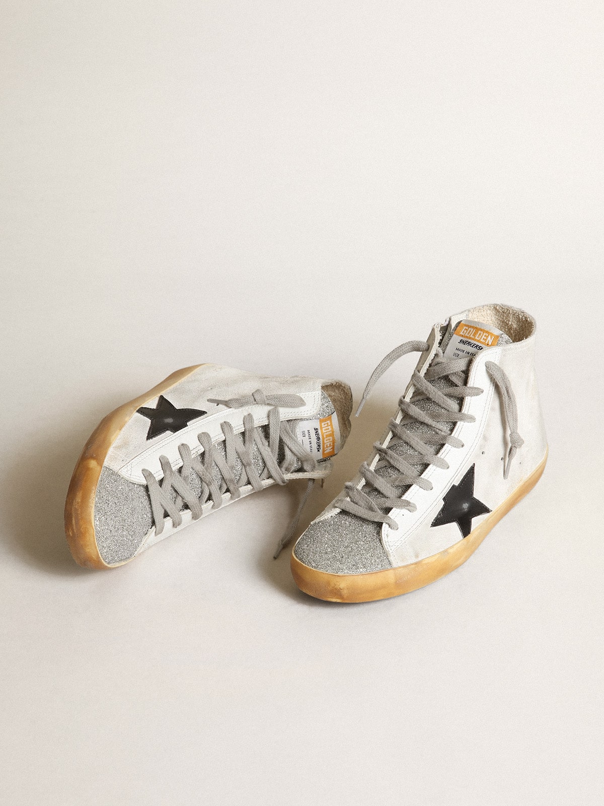 Golden Goose Women’s Francy In White Suede With Black Leather Star And Silver Swarovski Crystal Tongue - Sneaker Türkiye
