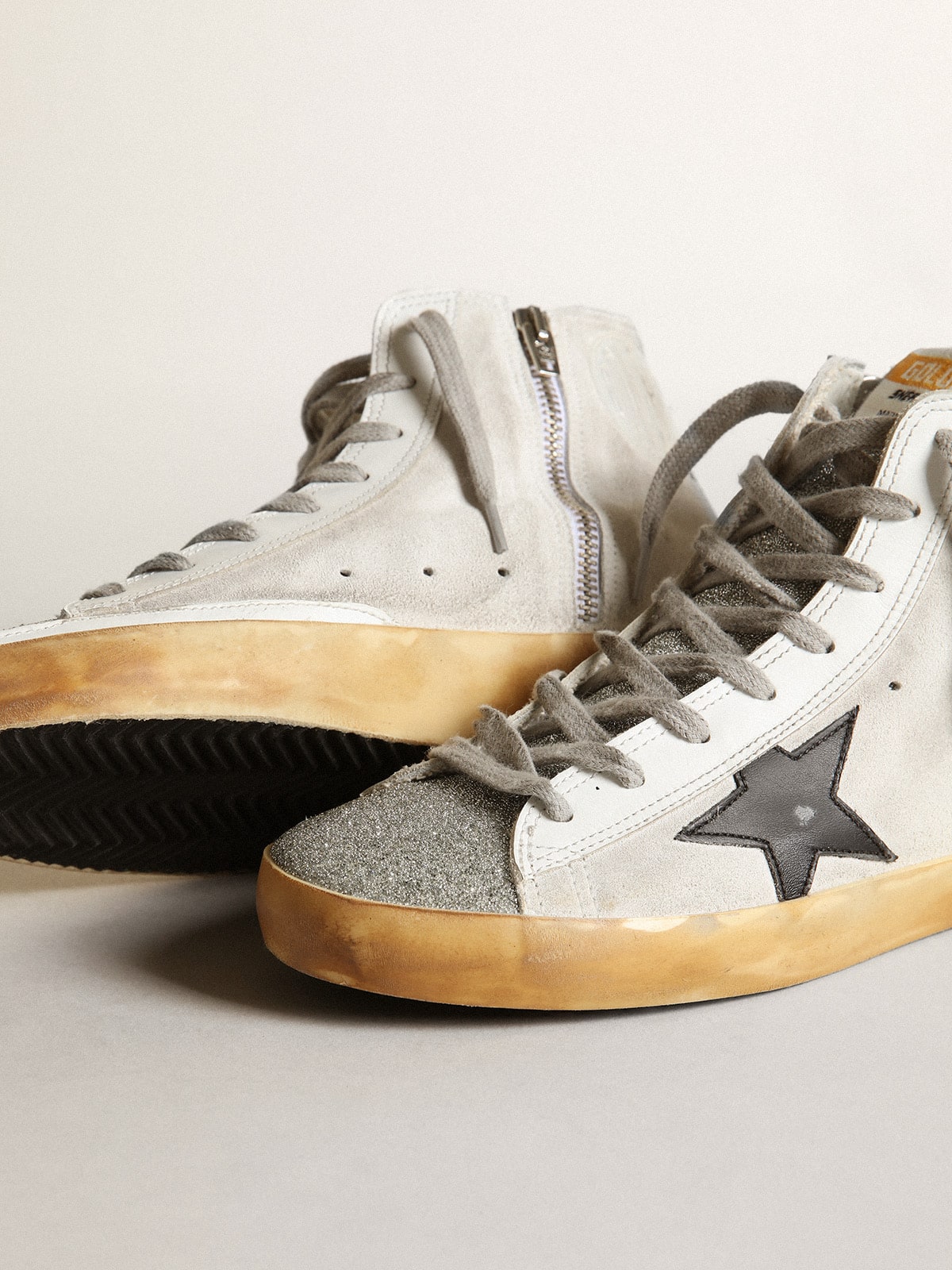 Golden Goose Women’s Francy In White Suede With Black Leather Star And Silver Swarovski Crystal Tongue - Sneaker Türkiye