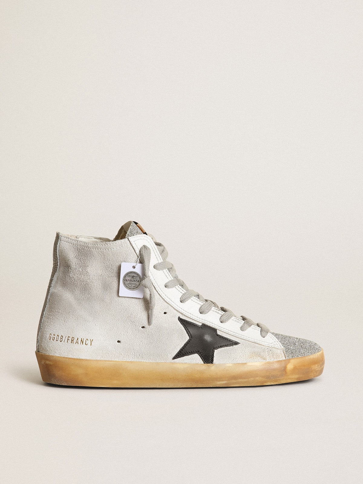 Golden Goose Women’s Francy In White Suede With Black Leather Star And Silver Swarovski Crystal Tongue - Sneaker Türkiye