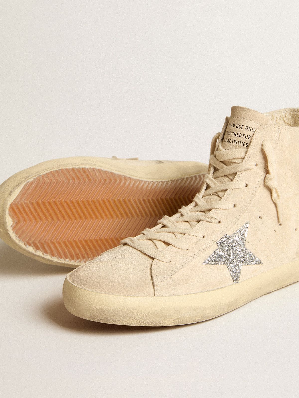 Golden Goose Women’s Francy In Beige Suede With Silver Glitter Star - Sneaker Türkiye