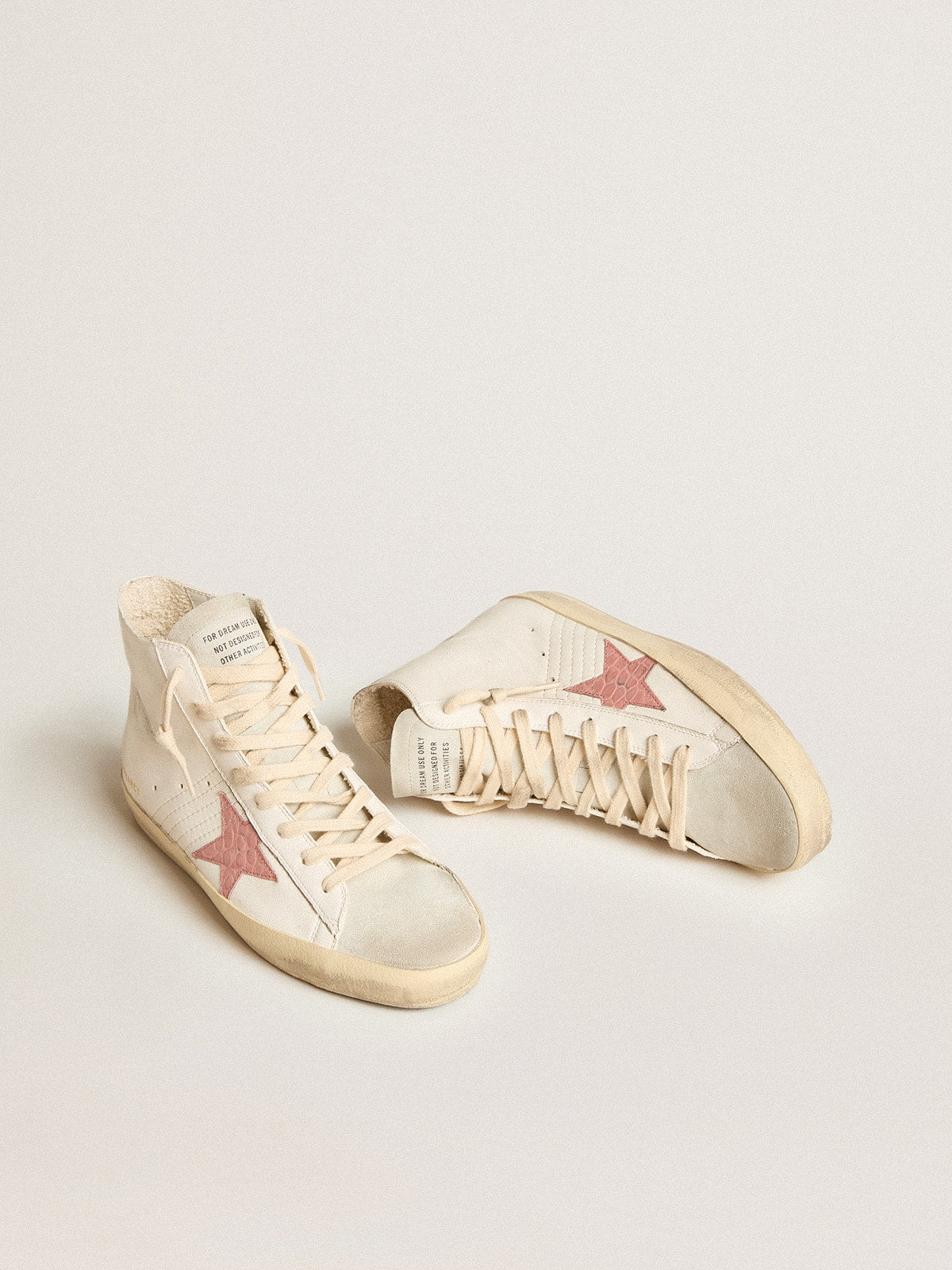 Golden Goose Francy In Cream Nappa With Pink Crocodile-Print Leather Star - Sneaker Türkiye