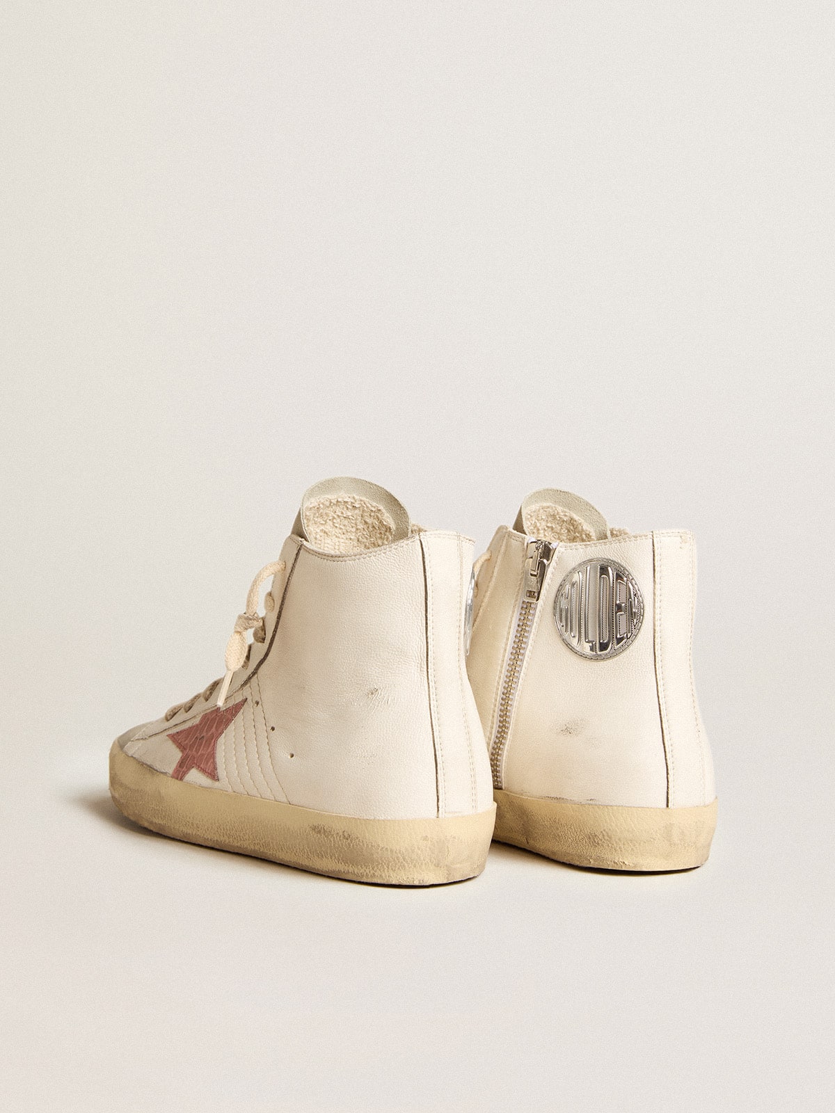 Golden Goose Francy In Cream Nappa With Pink Crocodile-Print Leather Star - Sneaker Türkiye
