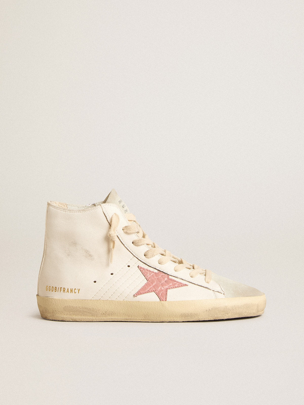 Golden Goose Francy In Cream Nappa With Pink Crocodile-Print Leather Star - Sneaker Türkiye