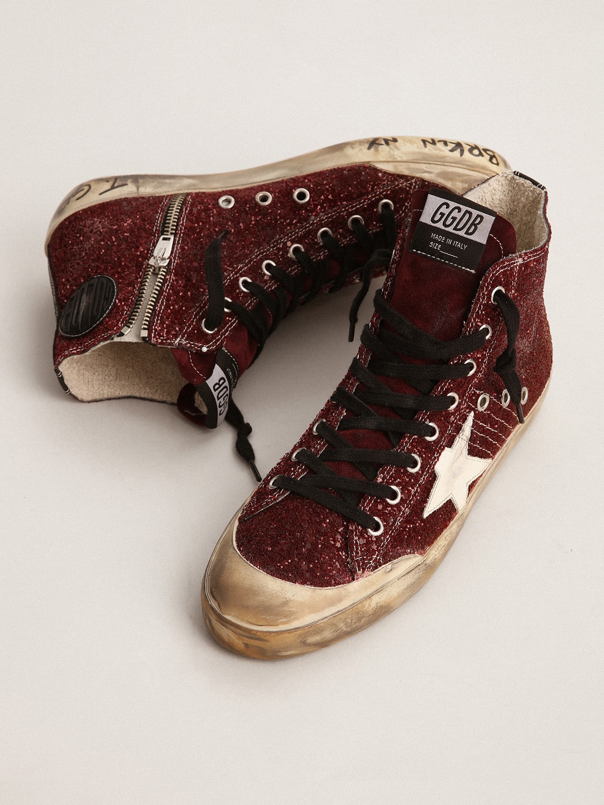 Golden Goose Francy Penstar In Burgundy Glitter With White Leather Star - Sneaker Türkiye