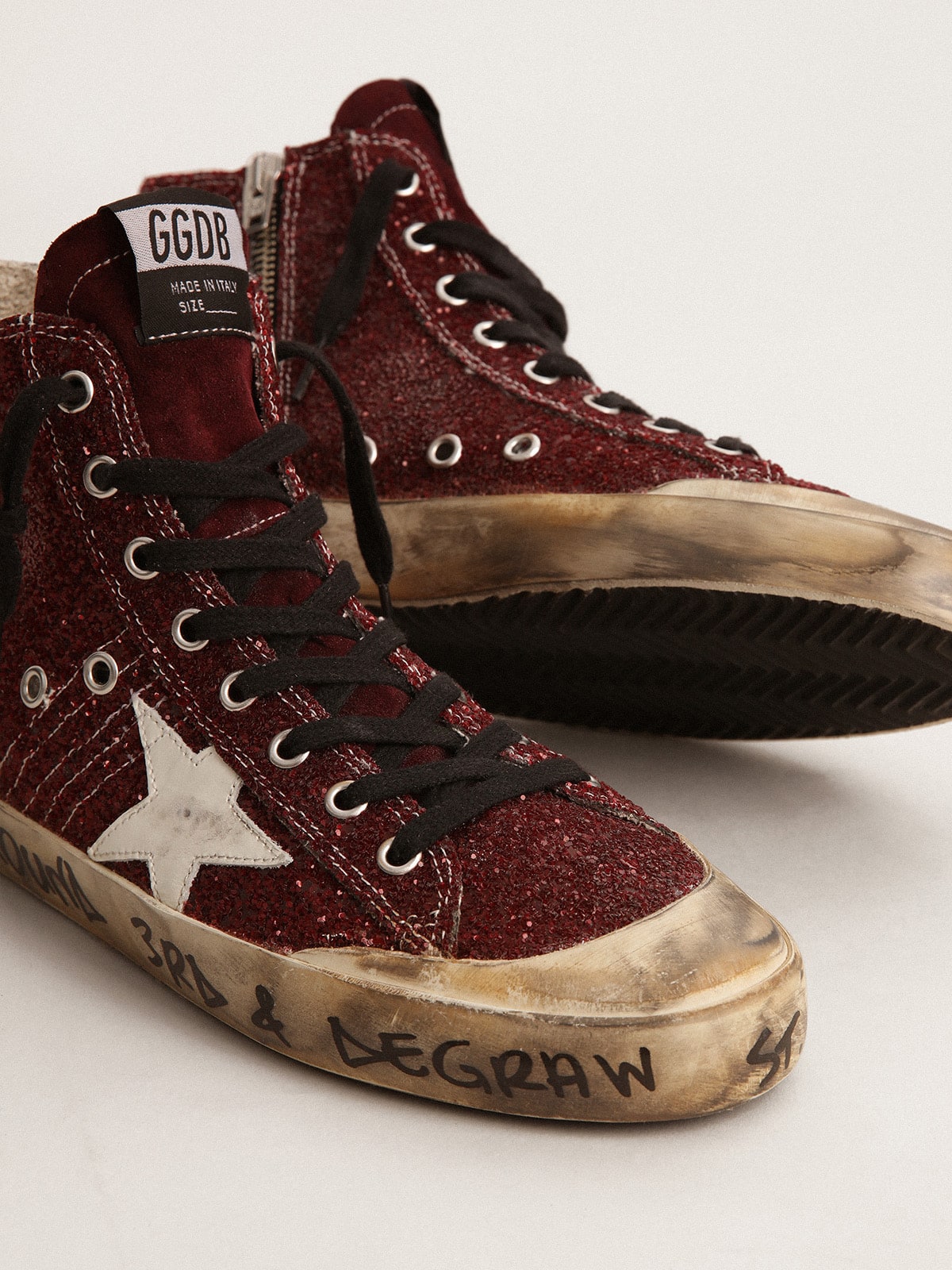 Golden Goose Francy Penstar In Burgundy Glitter With White Leather Star - Sneaker Türkiye