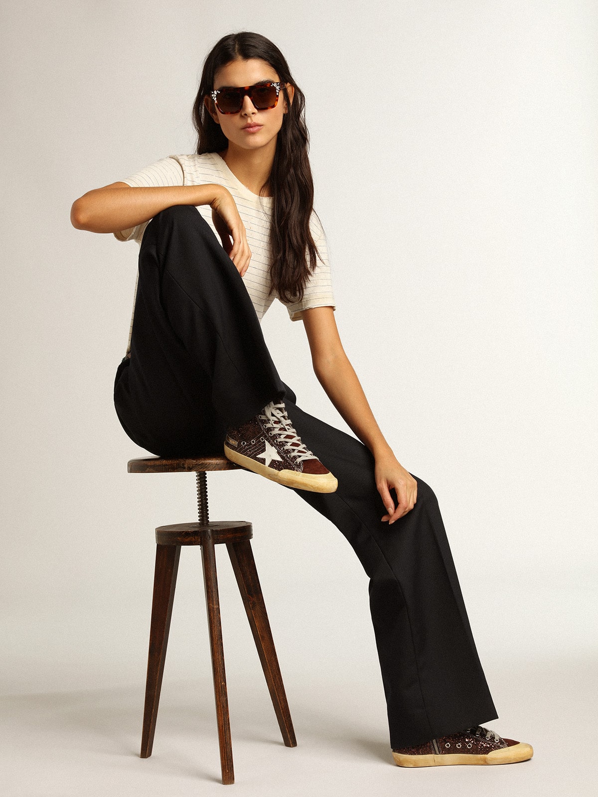 Golden Goose Francy Penstar In Brown Glitter With White Leather Star - Sneaker Türkiye