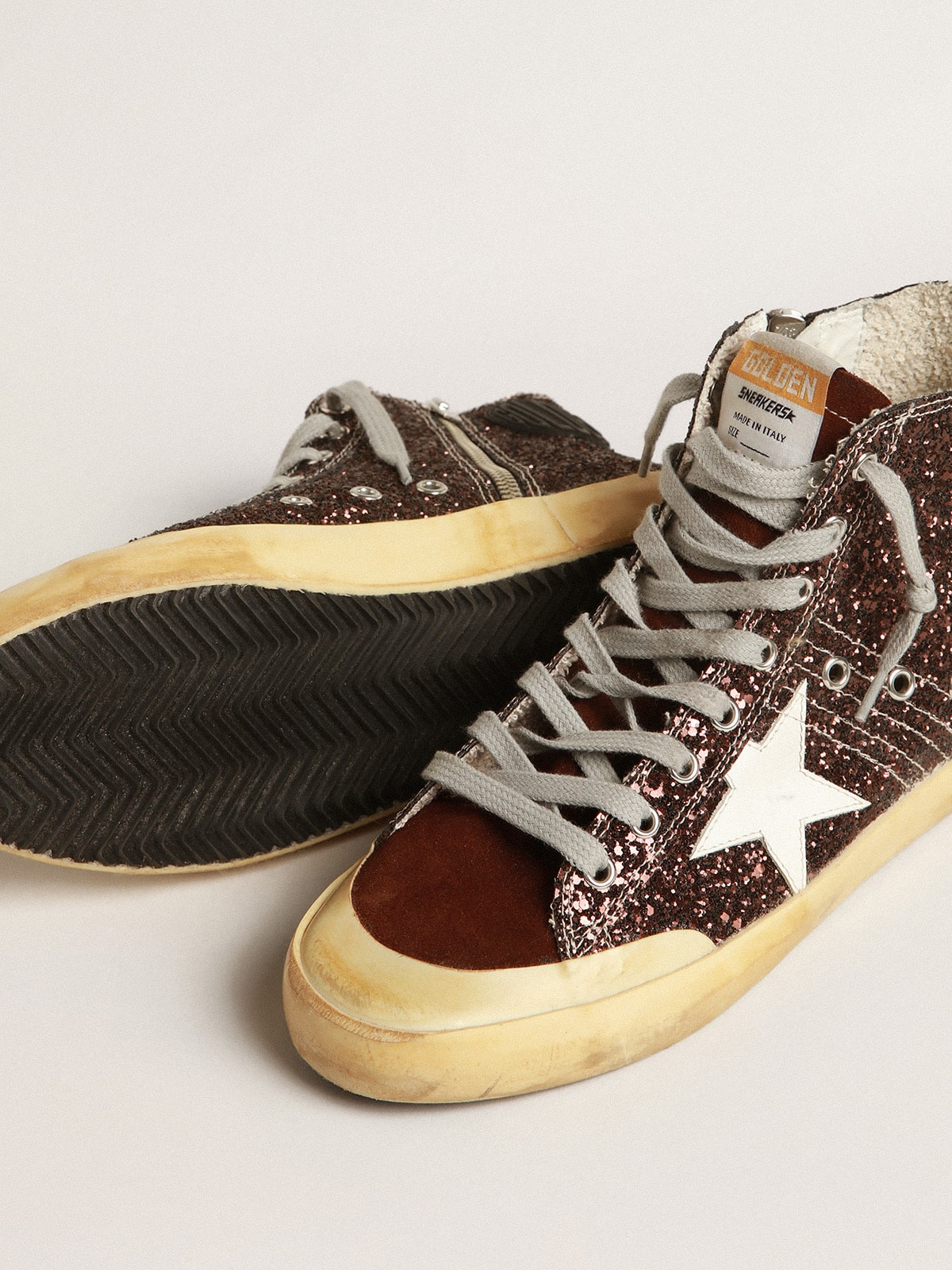 Golden Goose Francy Penstar In Brown Glitter With White Leather Star - Sneaker Türkiye