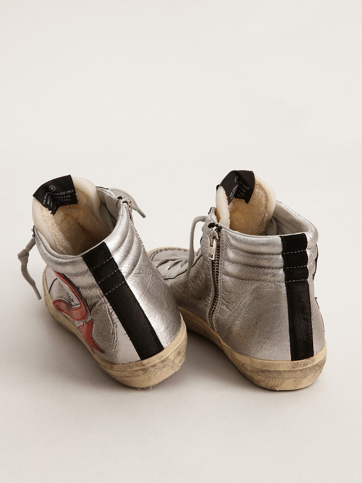 Golden Goose Women’s Slide With Silver Metallic Leather Upper And Red Metallic Leather Flash - Sneaker Türkiye