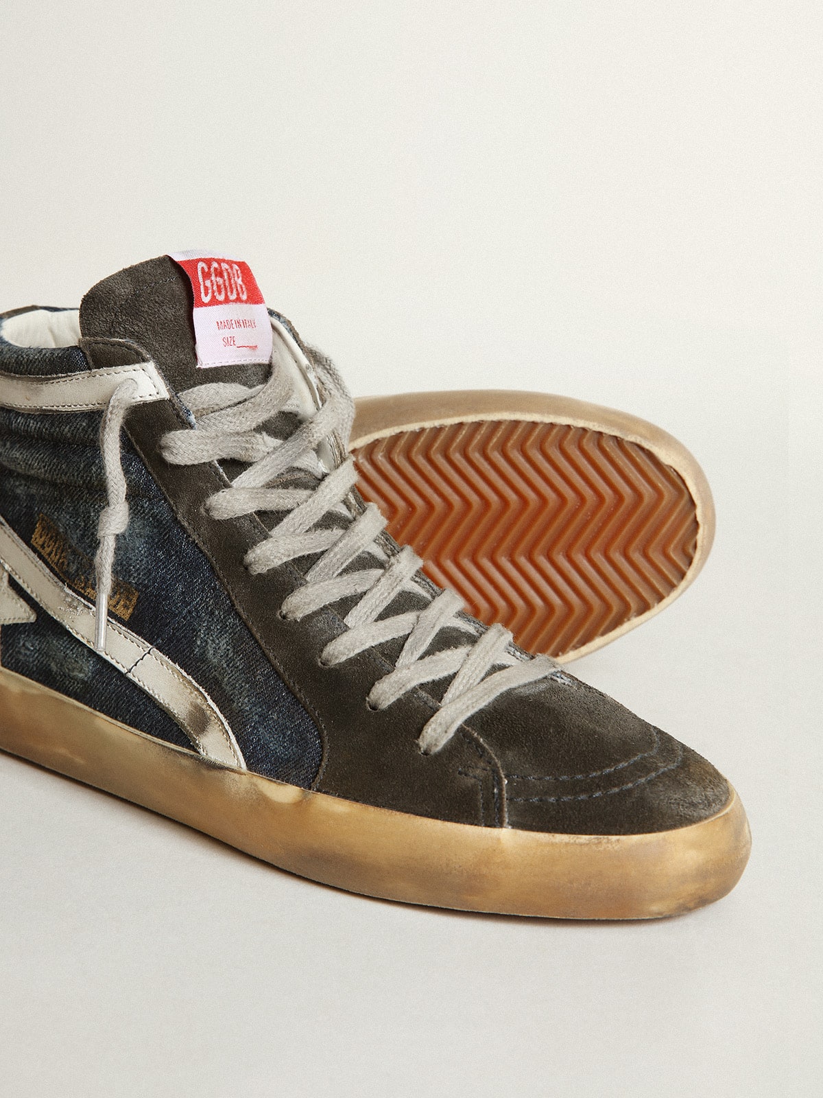 Golden Goose Slide In Midnight-Blue Denim With White Leather Star - Sneaker Türkiye