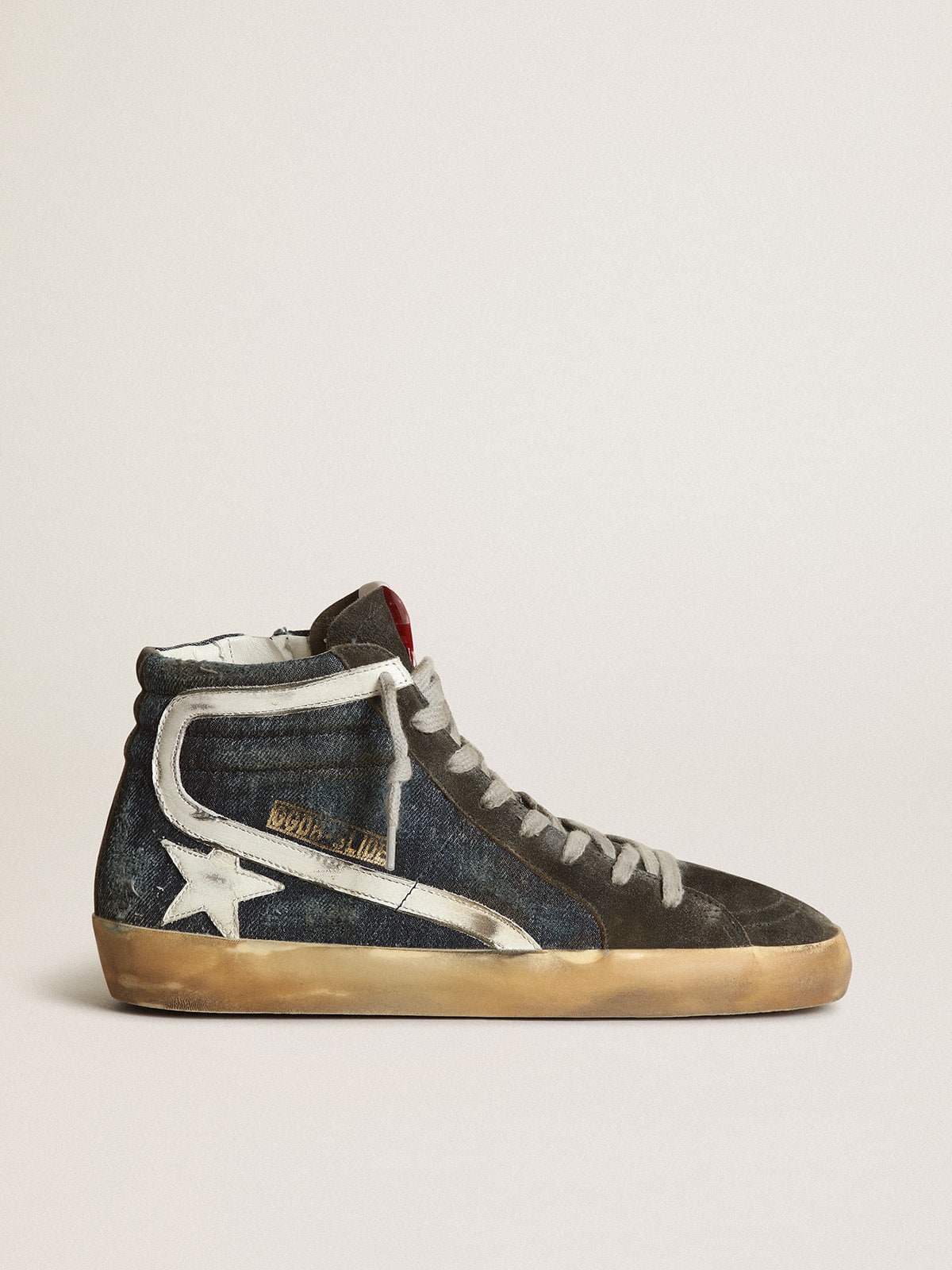 Golden Goose Slide In Midnight-Blue Denim With White Leather Star - Sneaker Türkiye