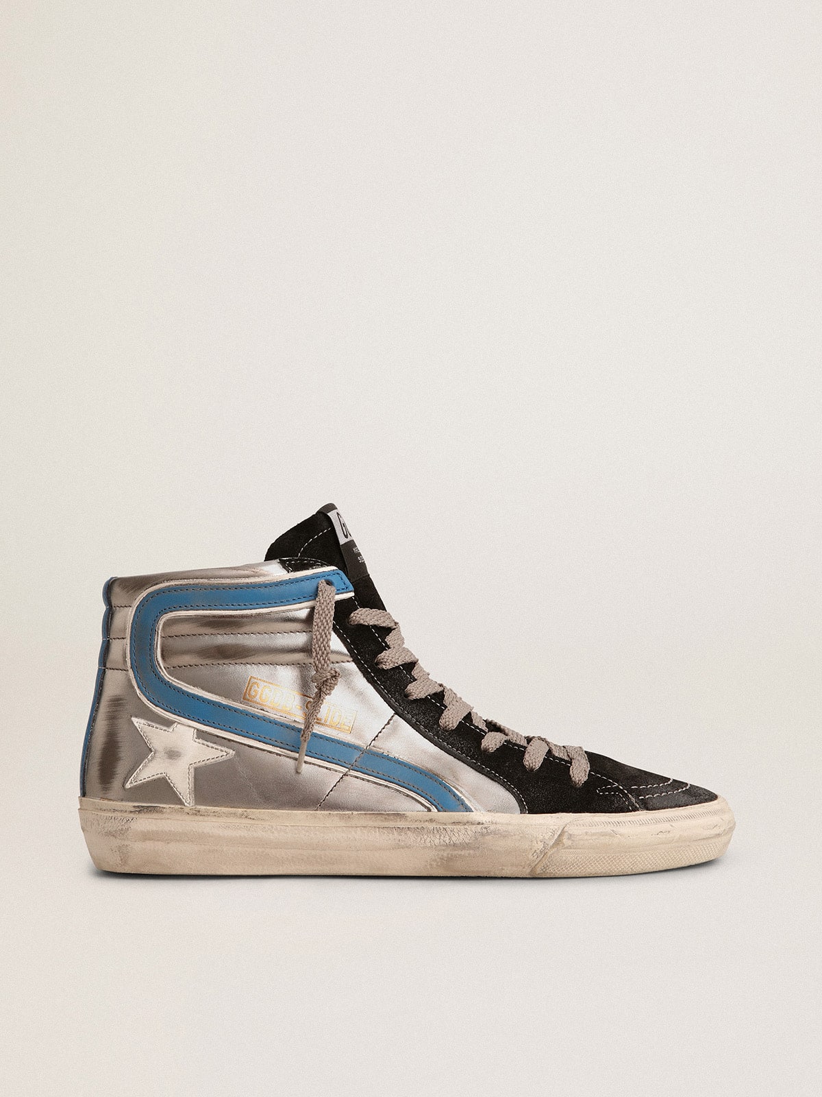 Golden Goose Slide In Silver Metallic Leather With White Leather Star - Sneaker Türkiye