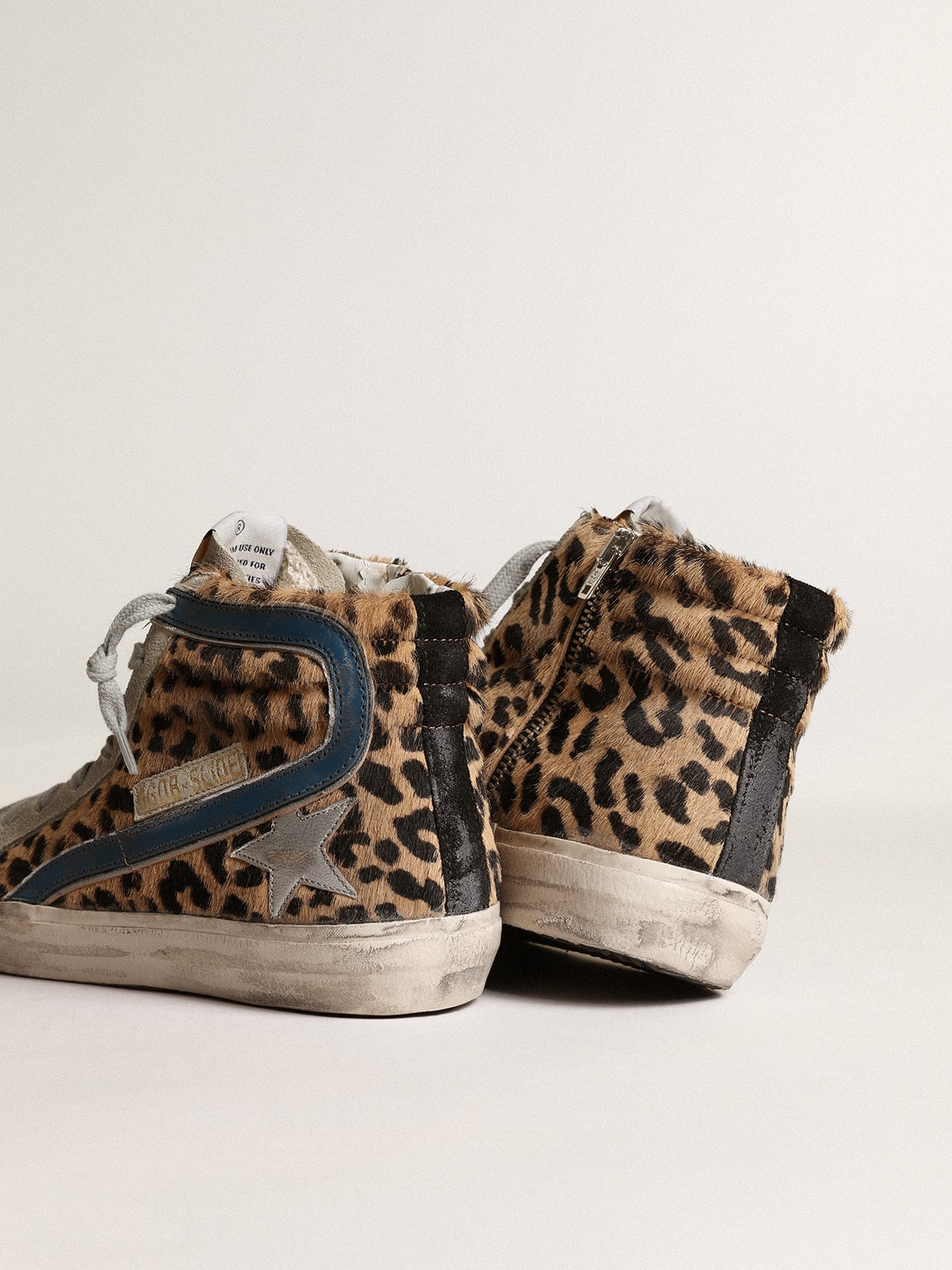 Golden Goose Women’s Slide In Leopard Print Pony Skin With Silver Leather Star - Sneaker Türkiye