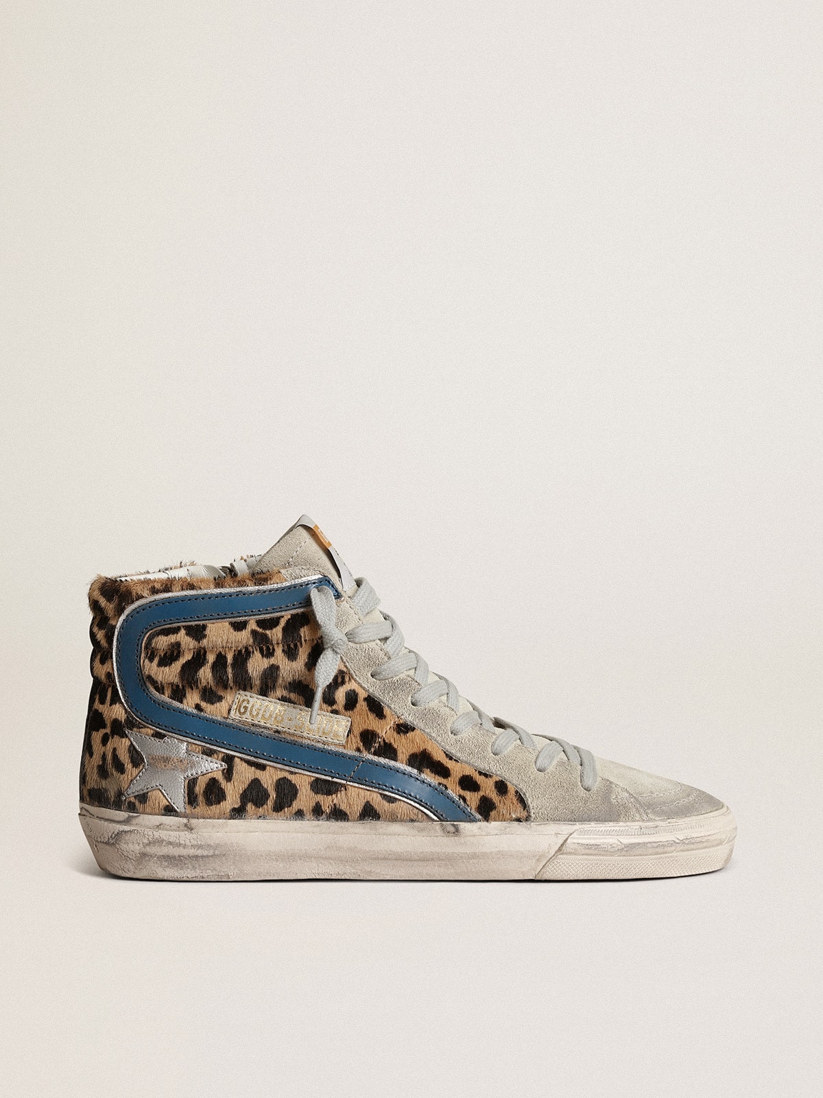 Golden Goose Women’s Slide In Leopard Print Pony Skin With Silver Leather Star - Sneaker Türkiye