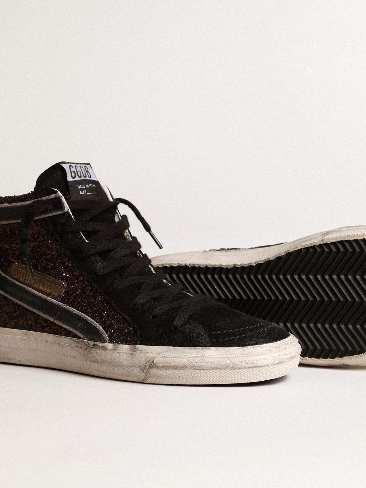Golden Goose Slide In Brown Glitter With Black Leather Star And Flash - Sneaker Türkiye