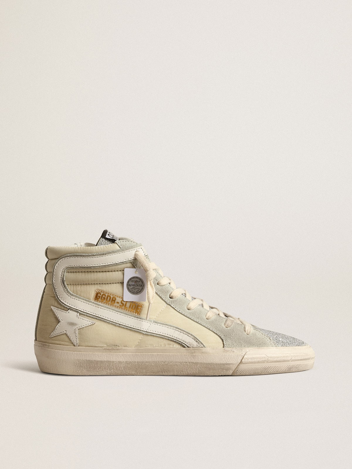 Golden Goose Slide In Ivory Nylon With White Leather Star And Swaroski Tongue - Sneaker Türkiye