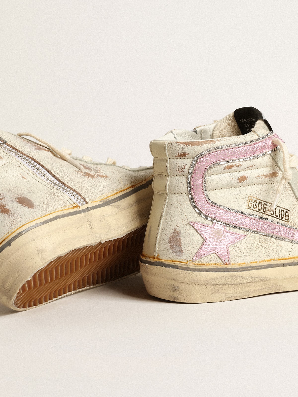 Golden Goose Slide In Beige With Pink Metallic Leather Star And Flash - Sneaker Türkiye