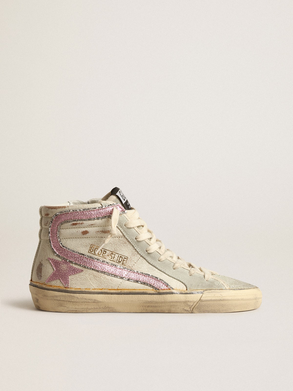 Golden Goose Slide In Beige With Pink Metallic Leather Star And Flash - Sneaker Türkiye