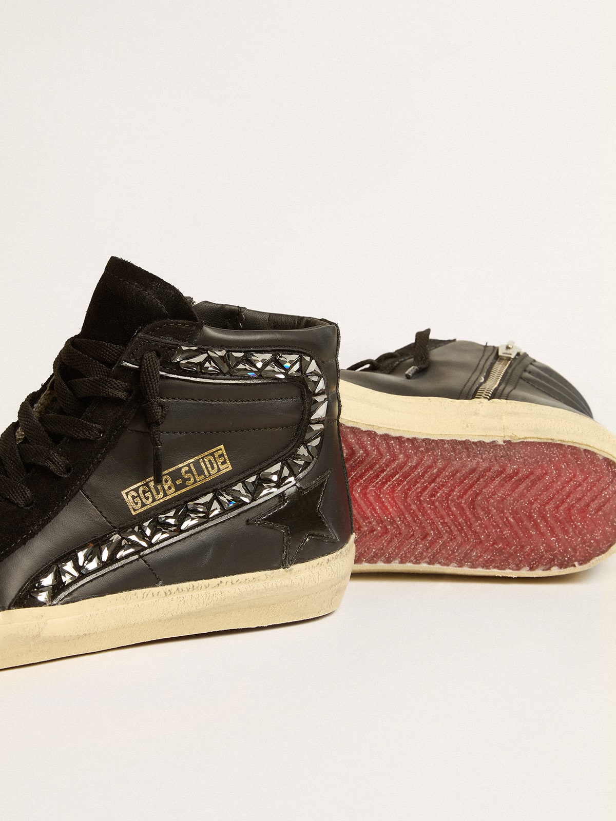 Golden Goose Slide In Leather With Black Star And Swarovski Crystal Flash - Sneaker Türkiye