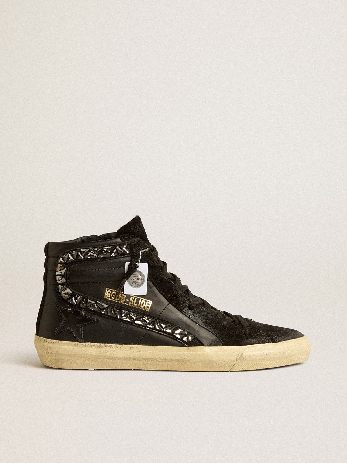 Golden Goose Slide In Leather With Black Star And Swarovski Crystal Flash - Sneaker Türkiye