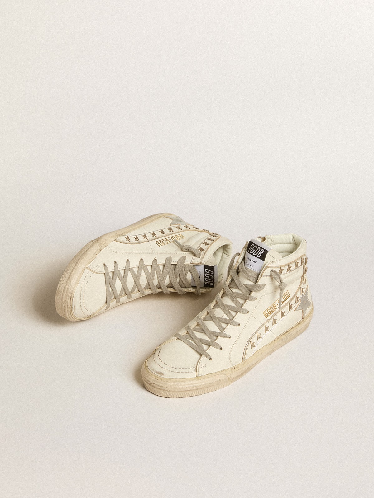 Golden Goose Slide With Silver Metallic Leather Star And Leather Flash With Stars - Sneaker Türkiye