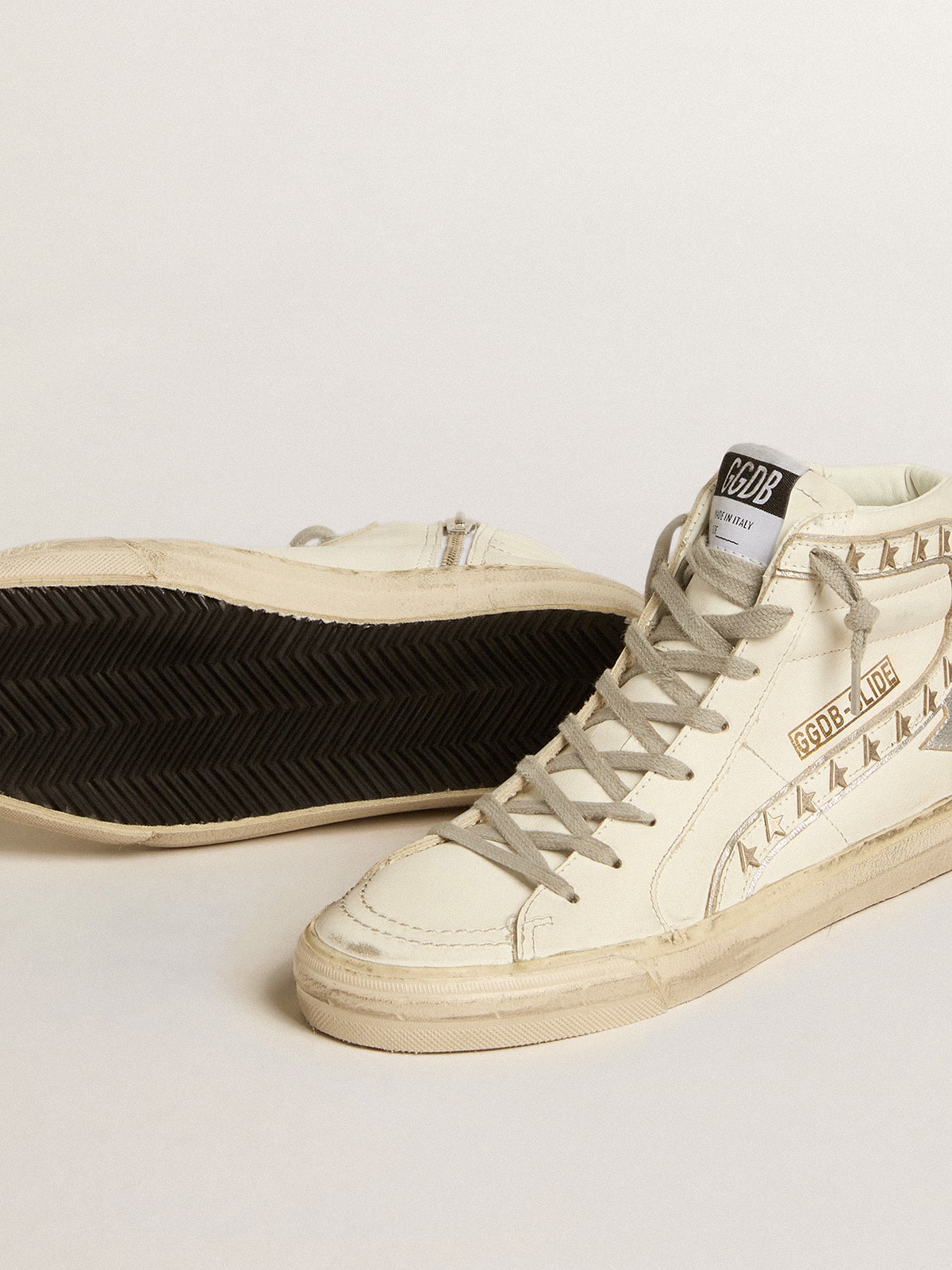 Golden Goose Slide With Silver Metallic Leather Star And Leather Flash With Stars - Sneaker Türkiye