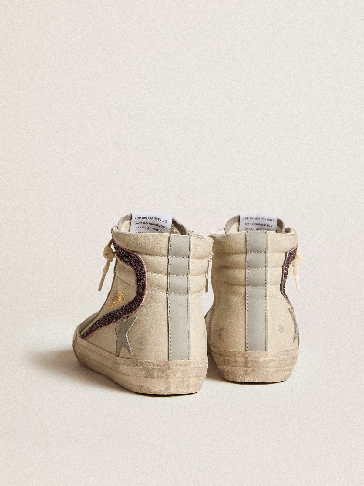 Golden Goose Slide With Gray Leather Star And Wine-Colored Glitter Flash - Sneaker Türkiye