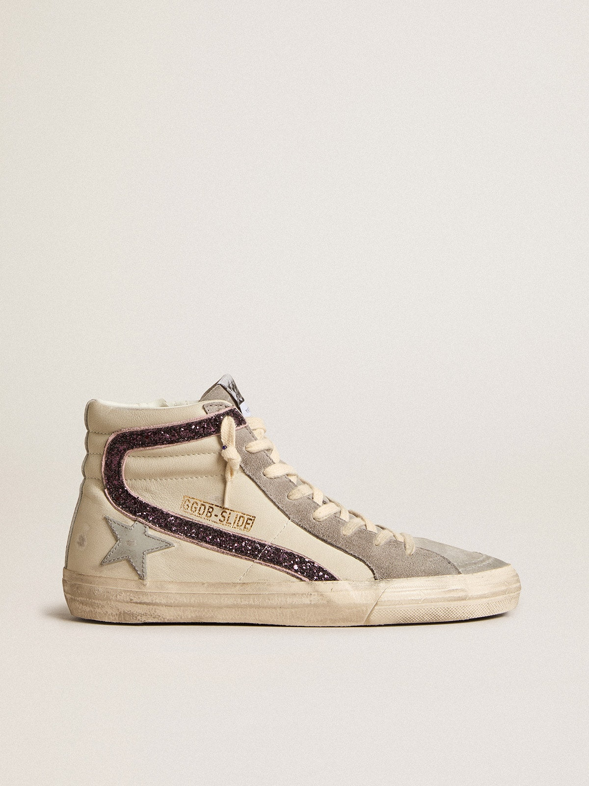 Golden Goose Slide With Gray Leather Star And Wine-Colored Glitter Flash - Sneaker Türkiye
