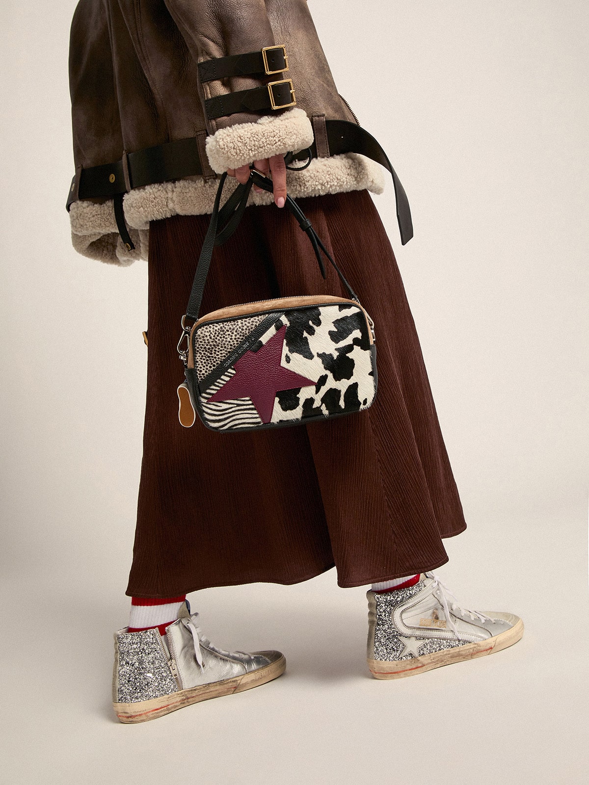 Golden Goose Women’s Slide With Laminated Leather Upper And Silver Glitter - Sneaker Türkiye