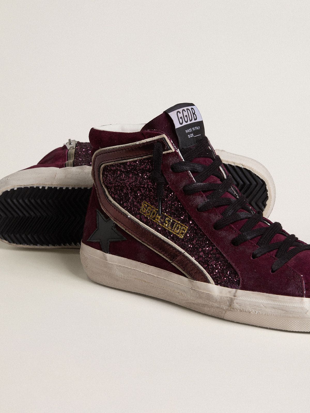 Golden Goose Women’s Slide In Black Cherry Glitter And Suede With Leather Star And Metallic Leather Flash - Sneaker Türkiye