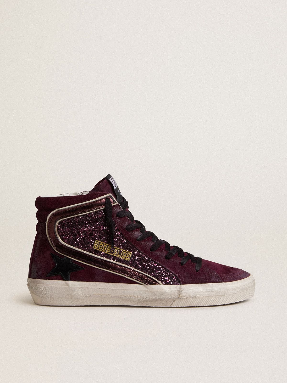 Golden Goose Women’s Slide In Black Cherry Glitter And Suede With Leather Star And Metallic Leather Flash - Sneaker Türkiye