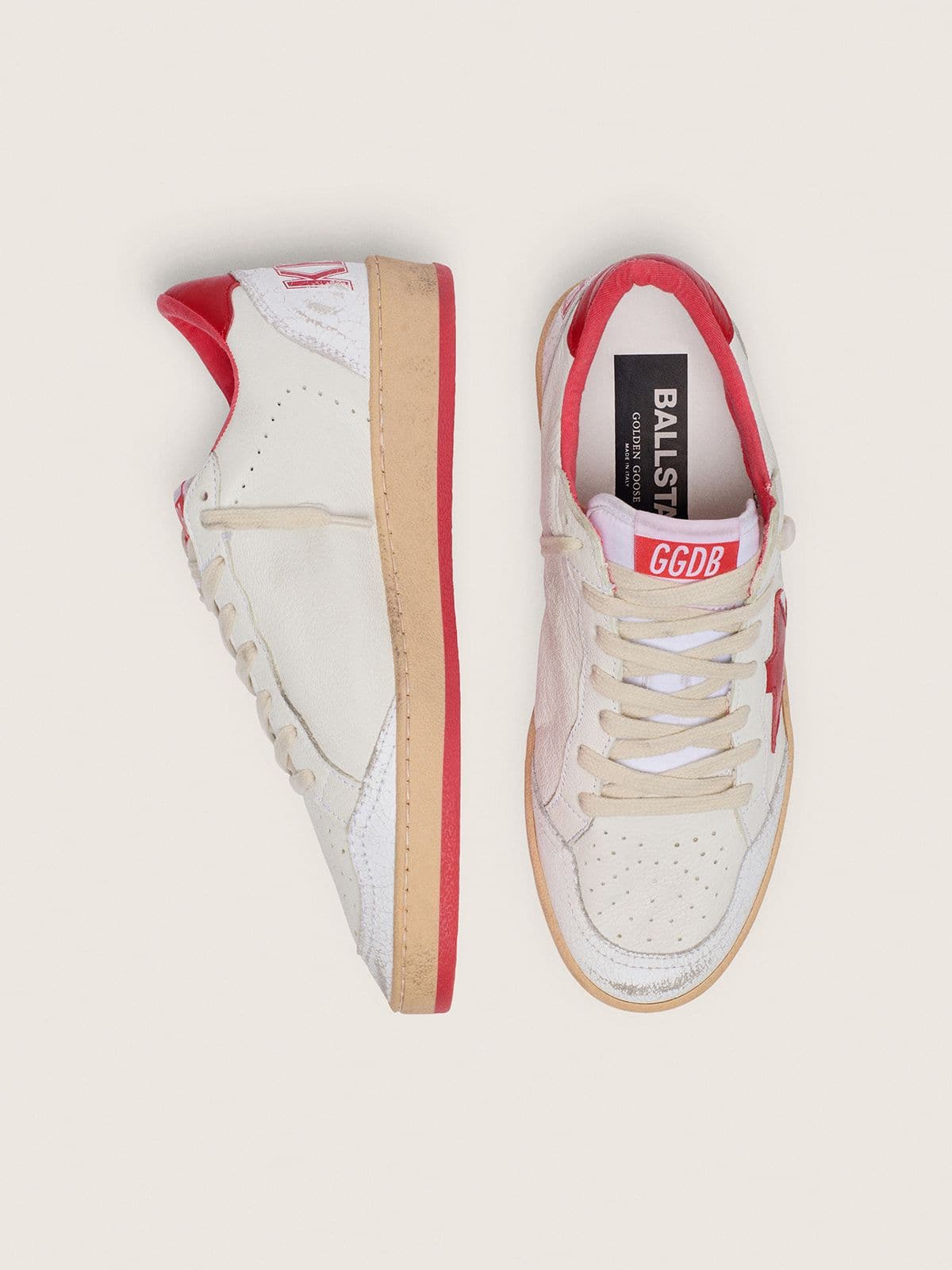 Golden Goose Women’s Ball Star In White Leather With Red Star And Heel Tab - Sneaker Türkiye