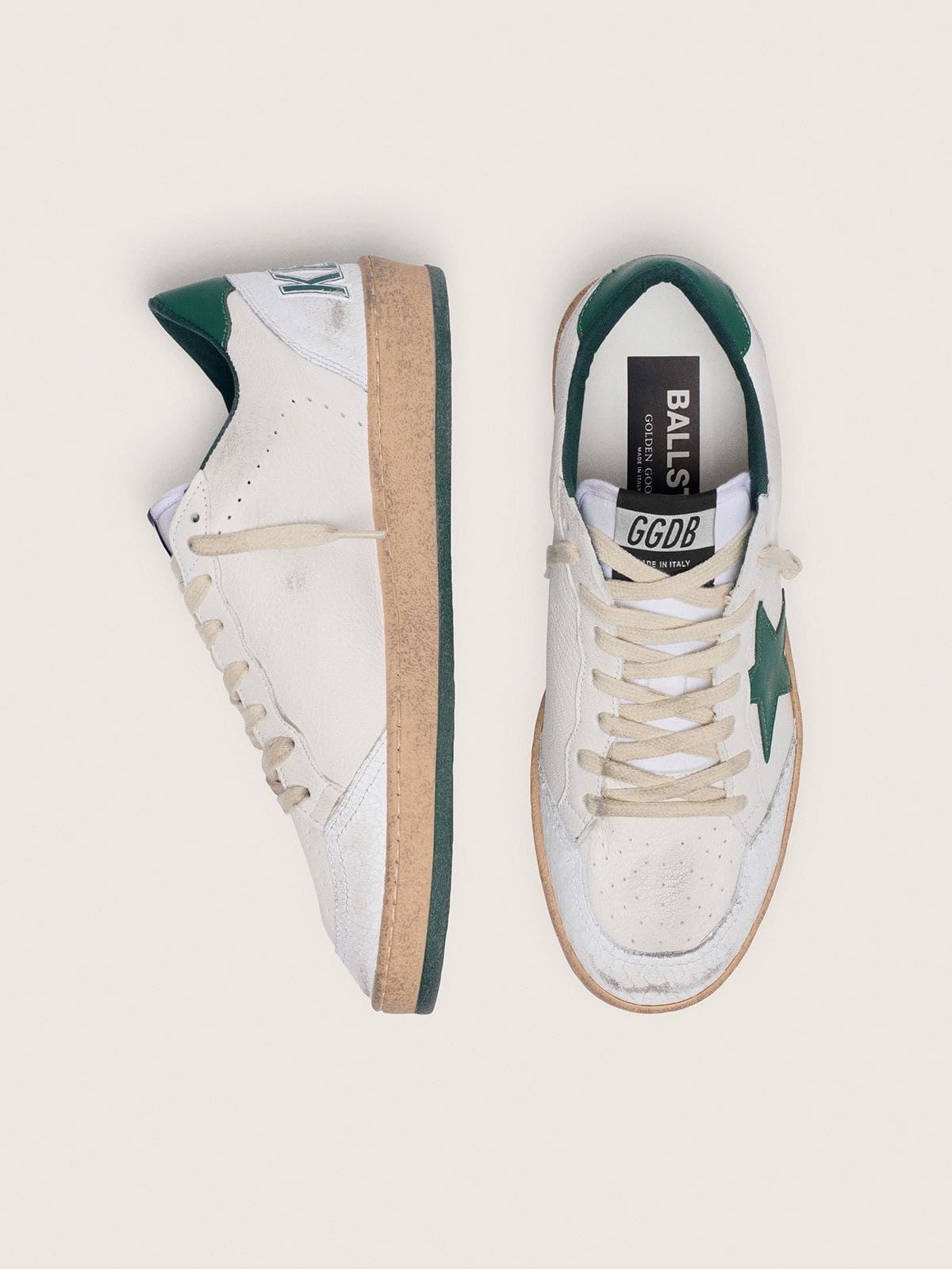 Golden Goose Women’s Ball Star In White Nappa Leather With Green Leather Star And Heel Tab - Sneaker Türkiye
