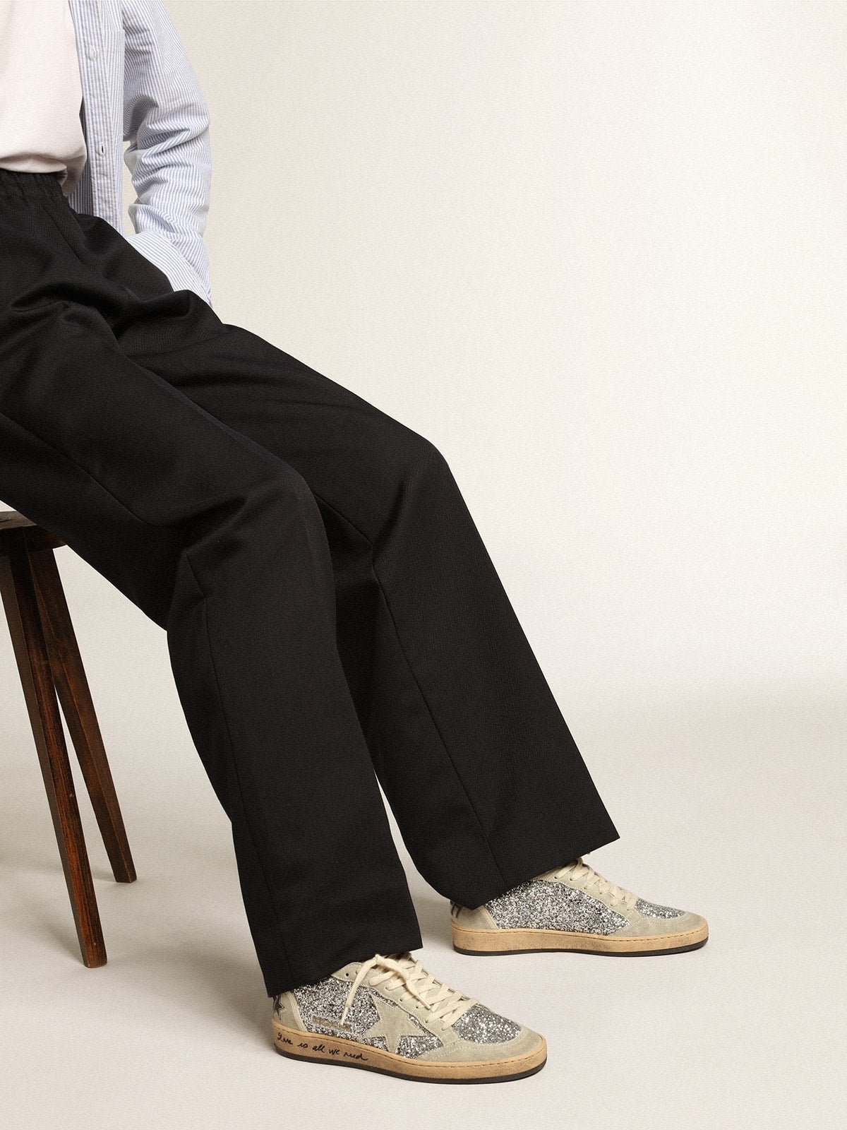 Golden Goose Women’s Ball Star In Silver Glitter With Ice-Gray Suede Inserts - Sneaker Türkiye