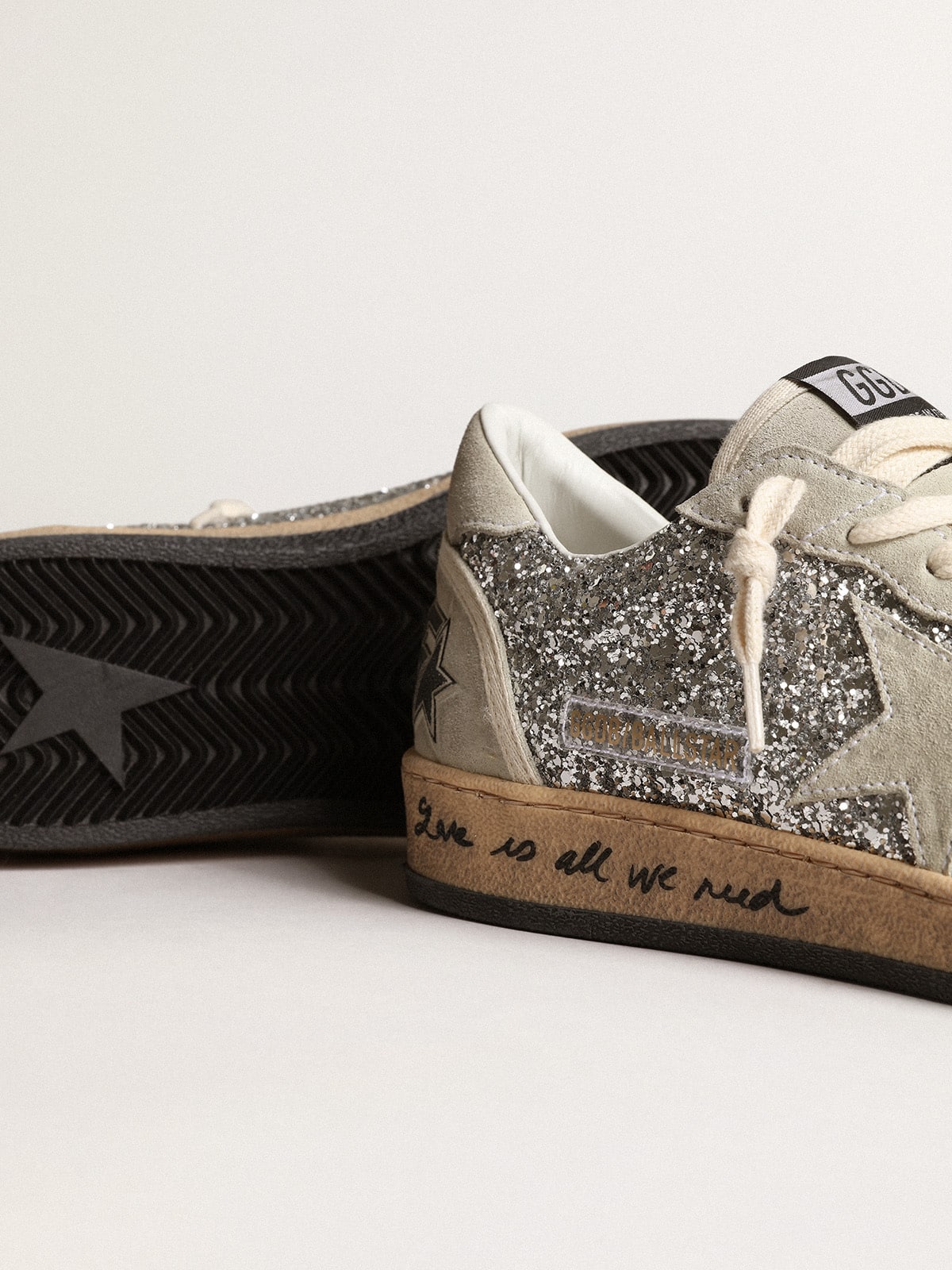 Golden Goose Women’s Ball Star In Silver Glitter With Ice-Gray Suede Inserts - Sneaker Türkiye