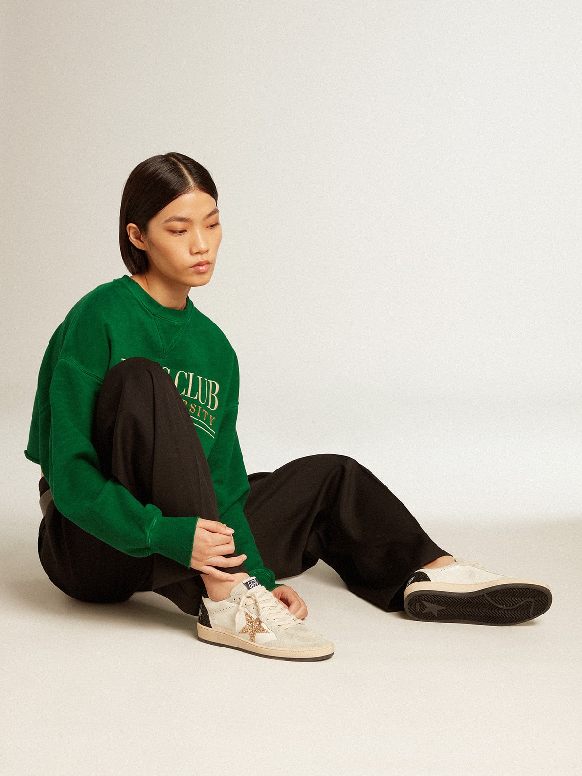 Golden Goose Women’s Ball Star In Nappa And Suede With Glitter Star And Black Heel Tab - Sneaker Türkiye