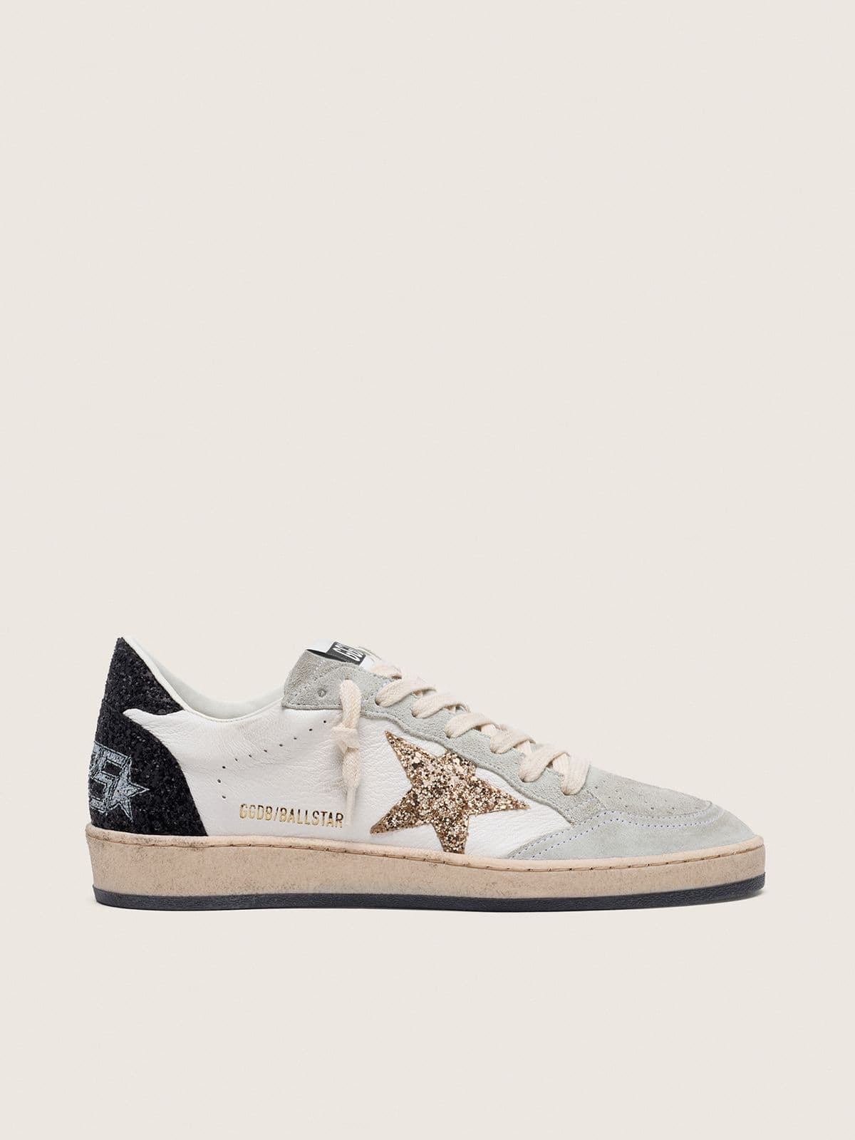 Golden Goose Women’s Ball Star In Nappa And Suede With Glitter Star And Black Heel Tab - Sneaker Türkiye
