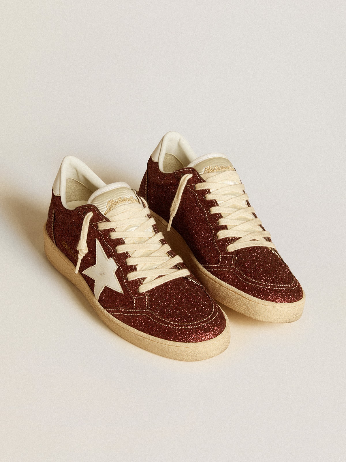 Golden Goose Ball Star In Burgundy Glitter With White Leather Star And Heel Tab - Sneaker Türkiye