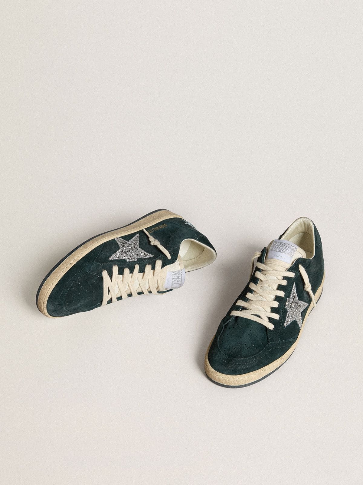 Golden Goose Women’s Ball Star In Green Suede With Silver Glitter Star - Sneaker Türkiye