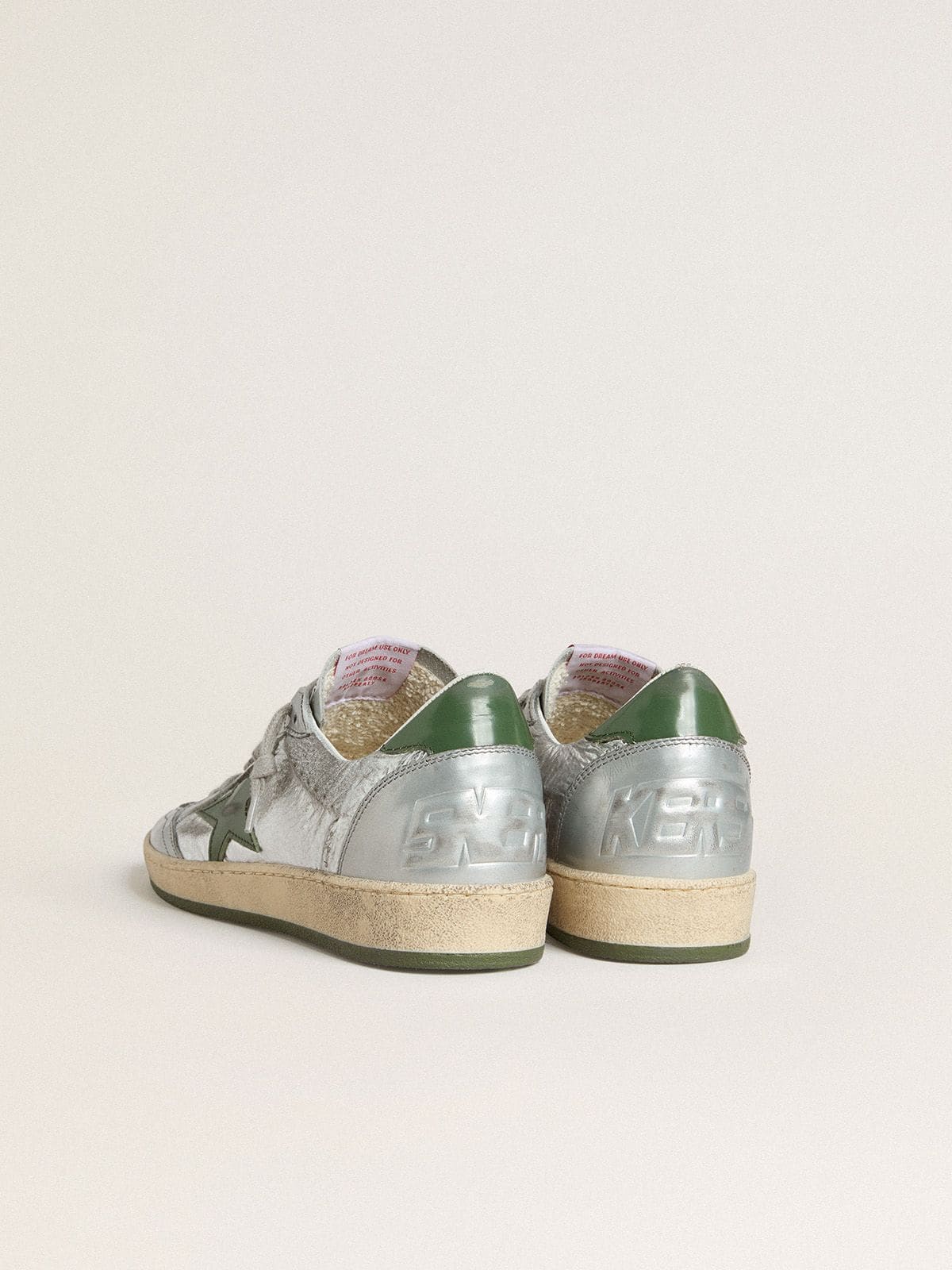 Golden Goose Women’s Ball Star In Silver Nylon With Green Leather Star And Heel Tab - Sneaker Türkiye