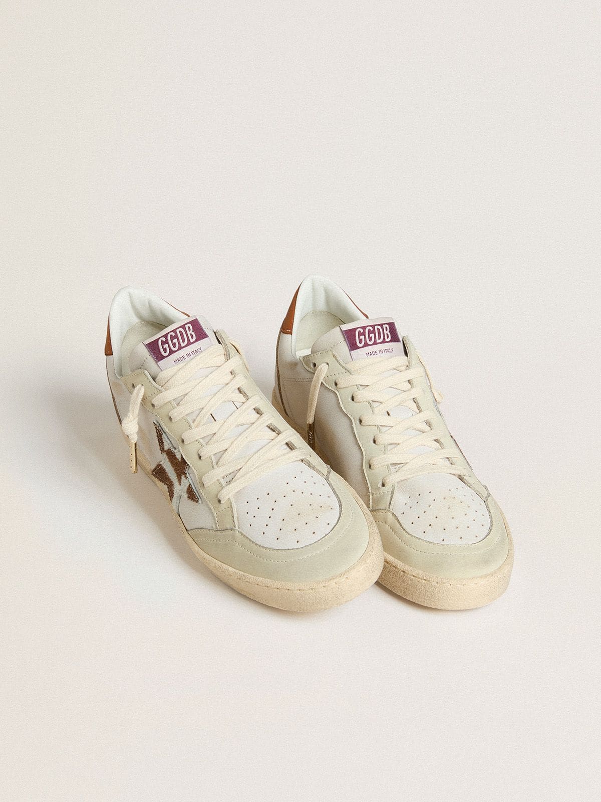 Golden Goose Ball Star With Animal-Print Pony Skin Star And Tobacco Leather Heel Tab - Sneaker Türkiye