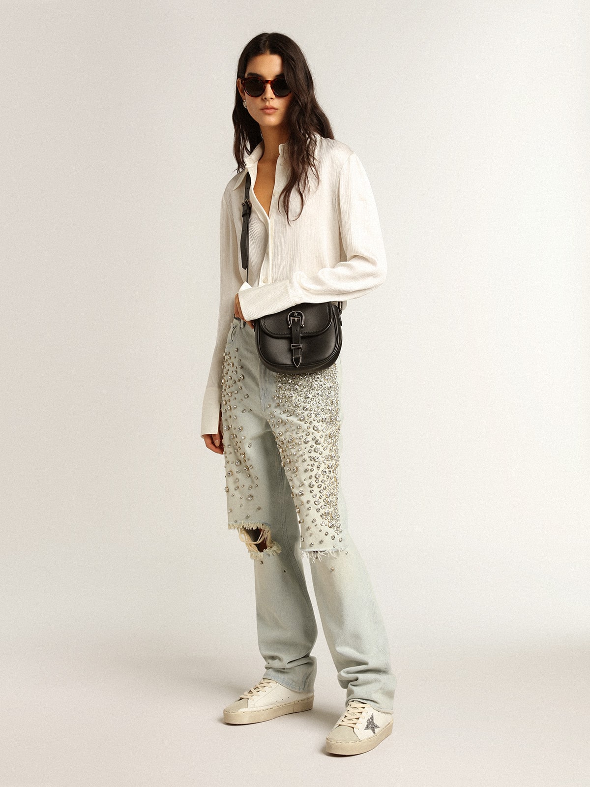 Golden Goose Women’s Hi Star With Silver Glitter Star And Dove-Gray Nubuck Heel Tab - Sneaker Türkiye
