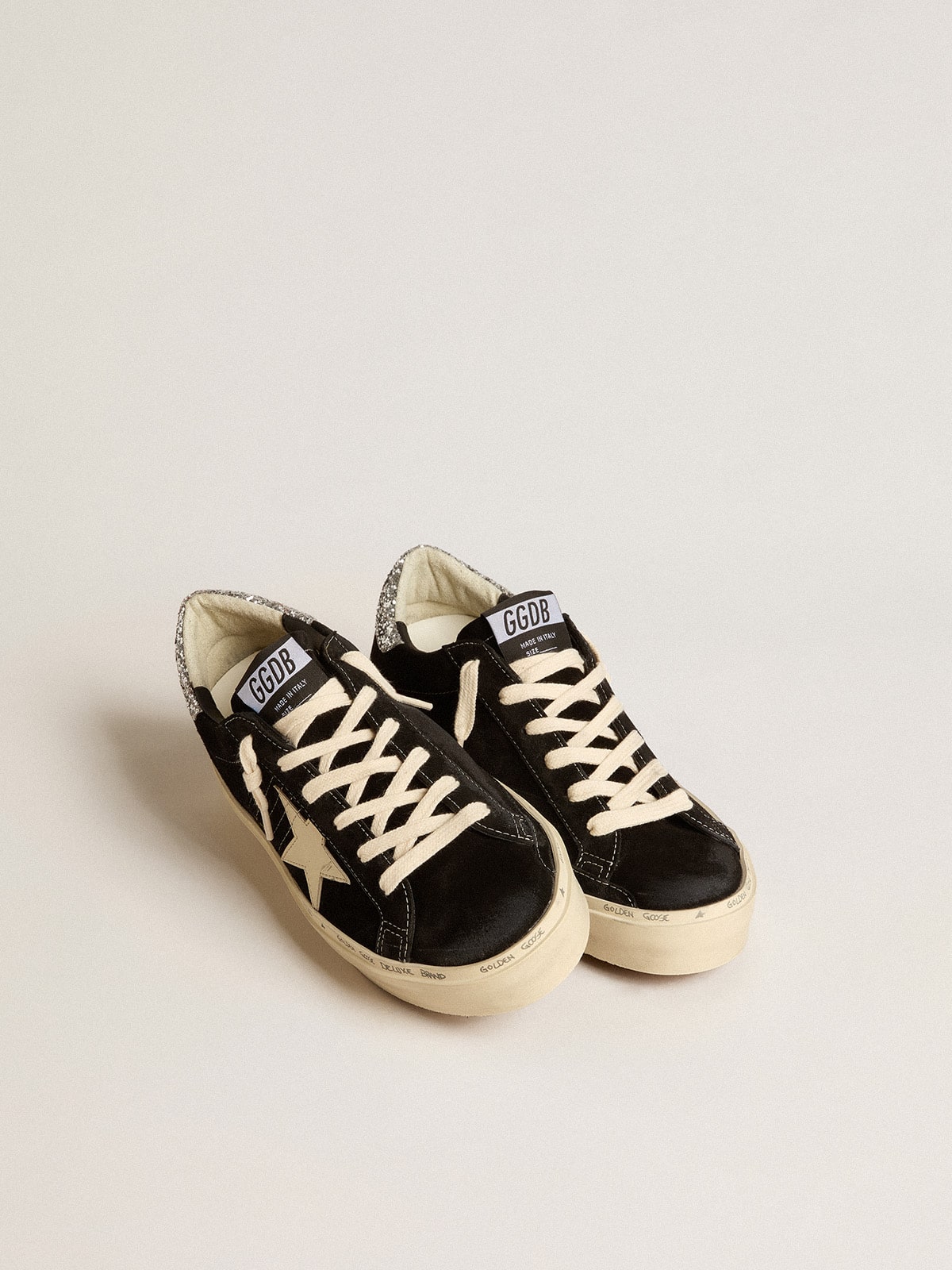 Golden Goose Women’s Hi Star In Black Leather With Silver Glitter Heel Tab - Sneaker Türkiye
