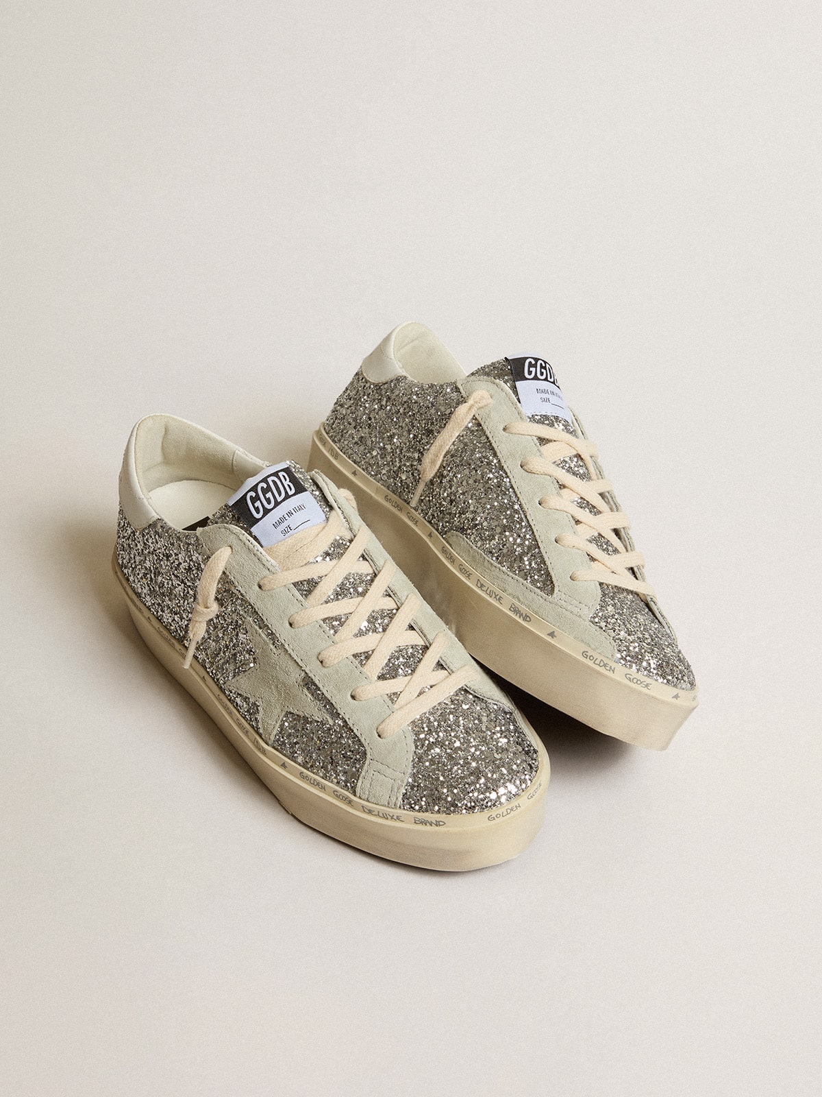 Golden Goose Women’s Hi Star In Silver Glitter With Suede Star And White Heel Tab - Sneaker Türkiye